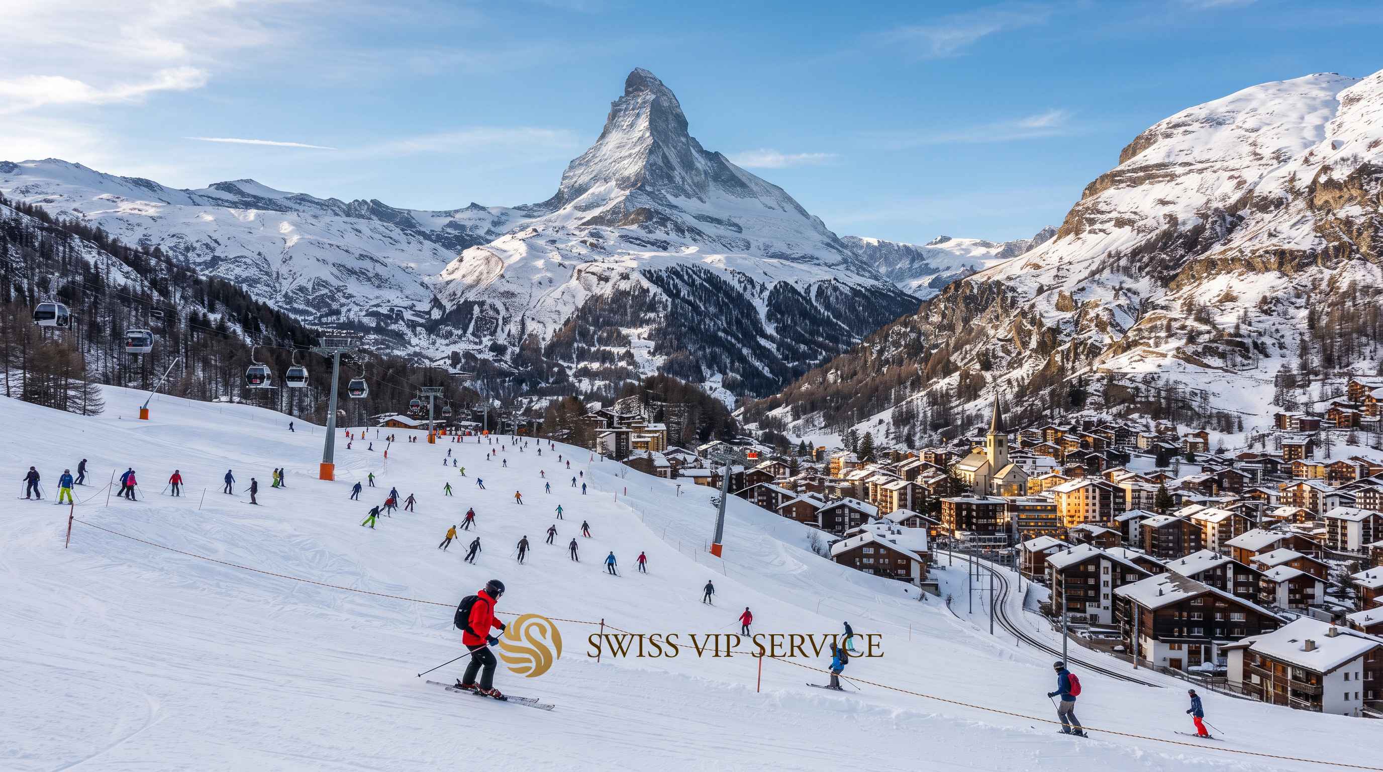 Skifahren in Zermatt unter dem Matterhorn